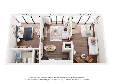 a 1 bedroom floor plan with a bathroom and a living room